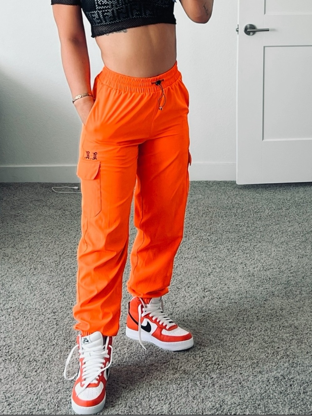 Forever 21 Orange Cargo Track Joggers for Women